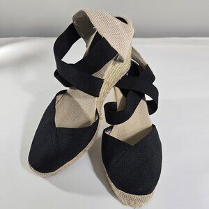 Adrienne Vittadini Womens 9.5 Black Canvas Closed Toe Espadrille Wedge Heels